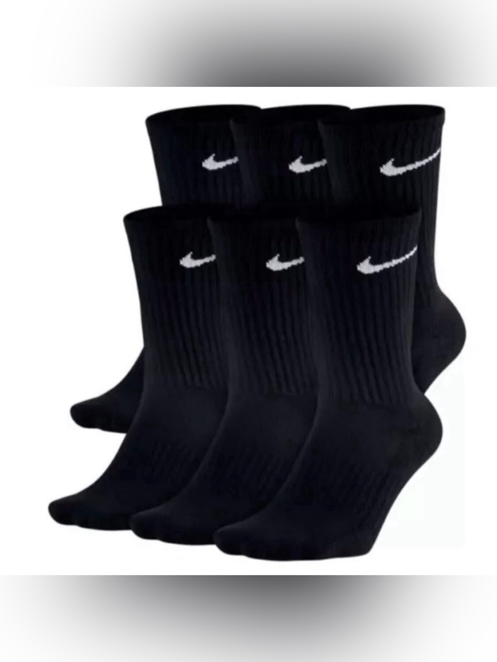 Nike Dri-Fit Black Crew Athletic Socks w/White Swoosh *5 Pack Men 6-8/W6-10/Y5-7